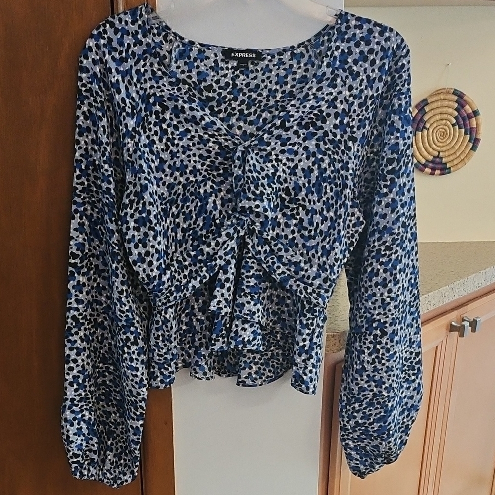 NWOT Express Print Cross-front Ruffle Blouse